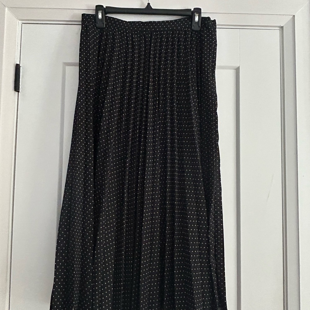 Banana Republic Black Pleated Polka Dot Maxi Skirt